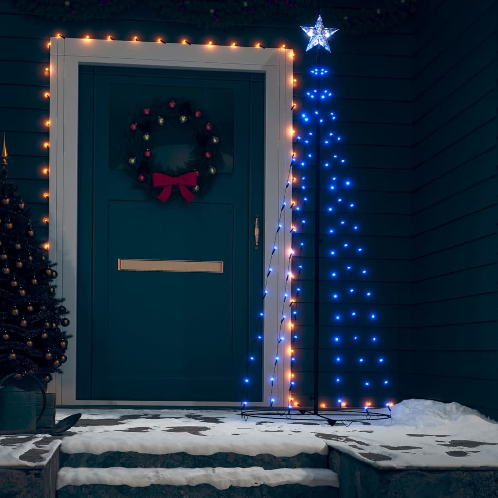 Albero di Natale a Cono Decorato Blu con 100 LED 70x180 cm