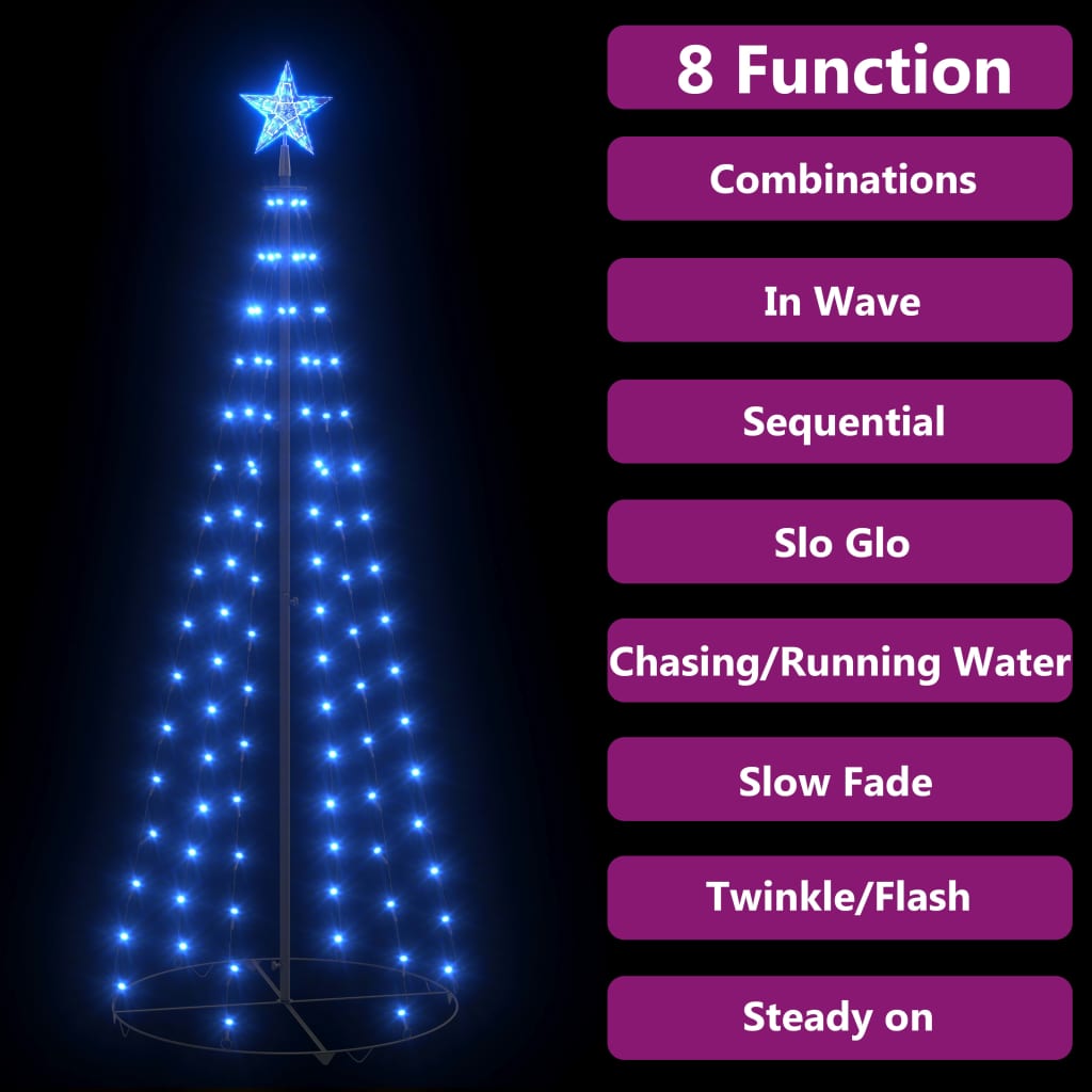 Albero di Natale a Cono Decorato Blu con 100 LED 70x180 cm