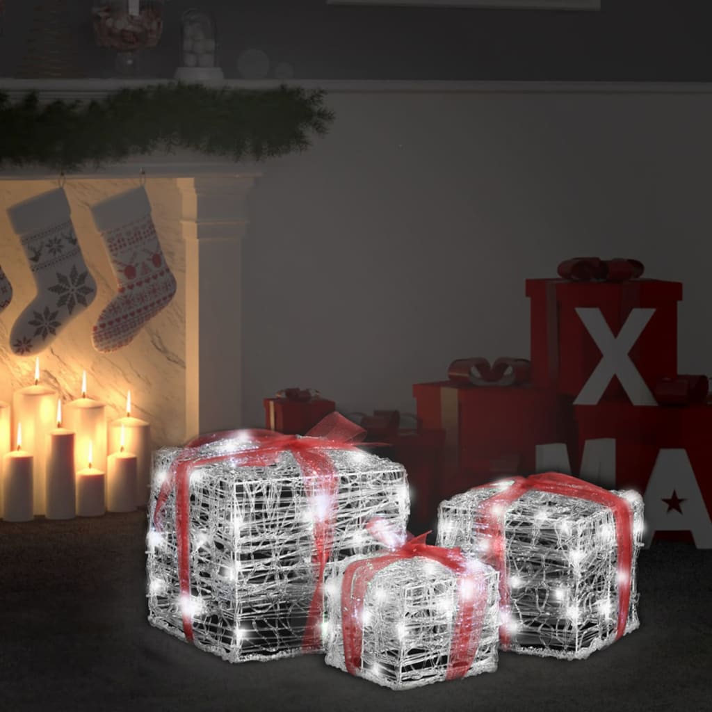 Scatole Regalo Decorative Natale in Acrilico 3 pz Bianco Freddo
