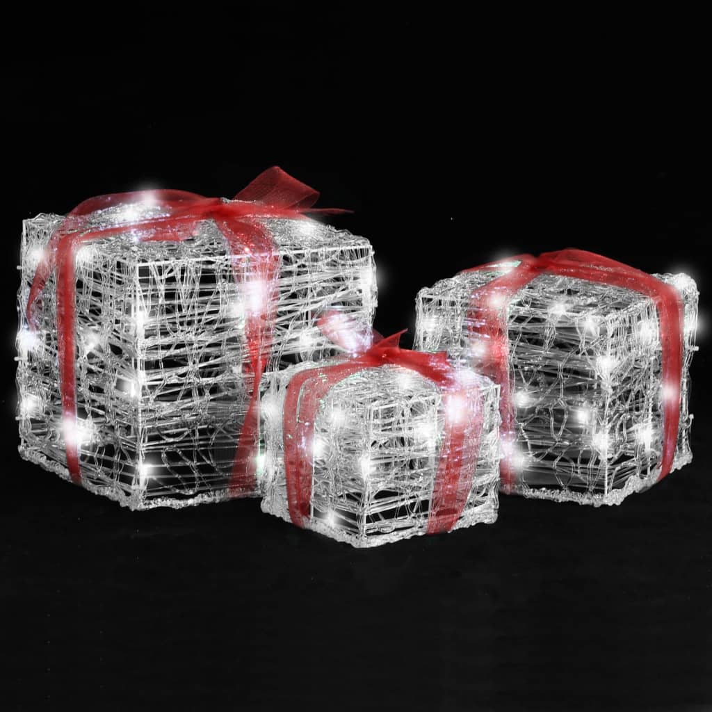 Scatole Regalo Decorative Natale in Acrilico 3 pz Bianco Freddo