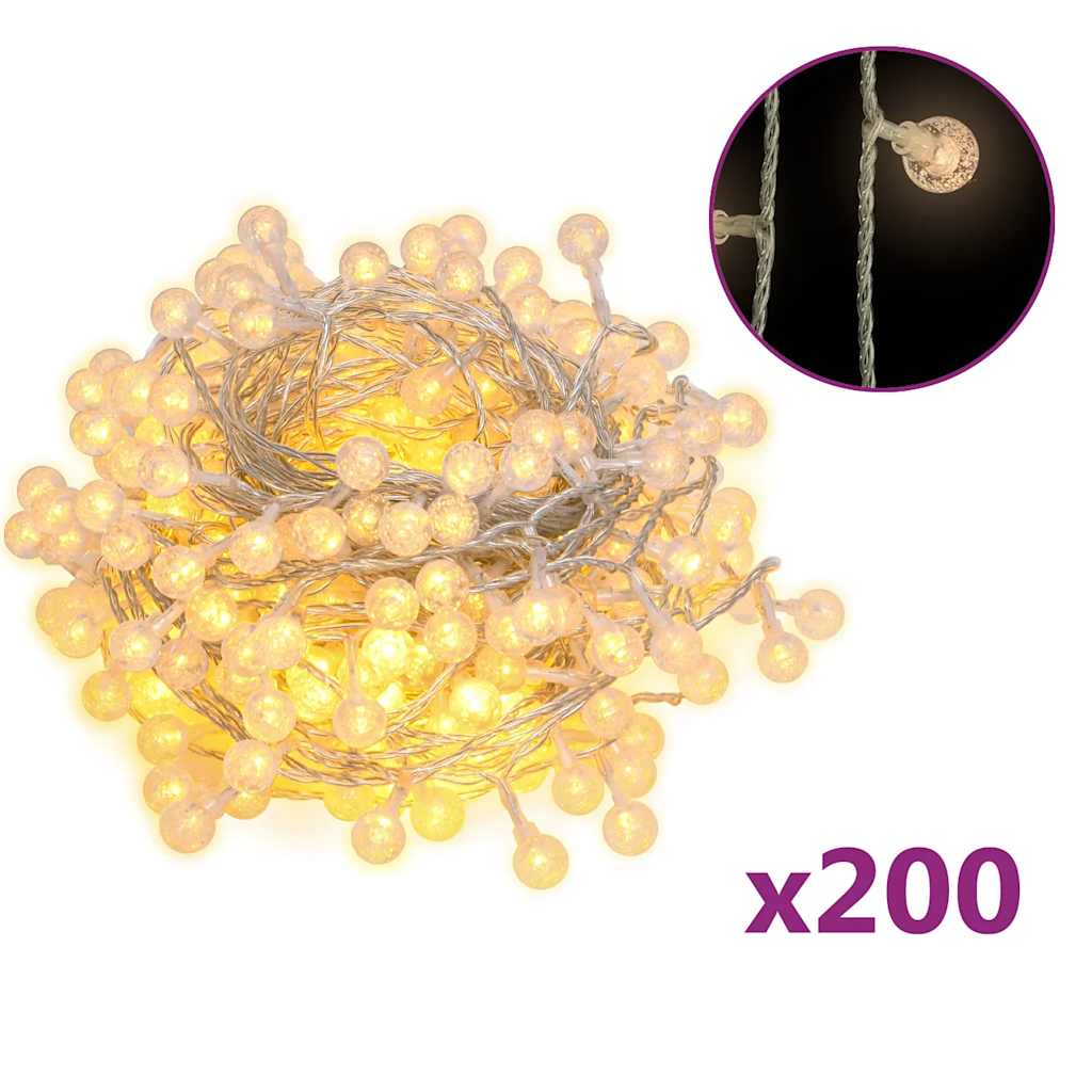 Filo di Luci Sferiche 20m 200 LED Bianco Caldo 8 Funzioni