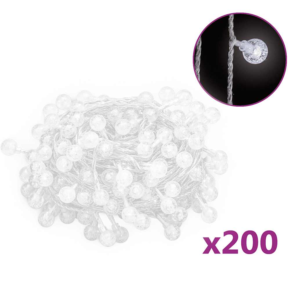 Filo di Luci Sferiche 20m 200 LED Bianco Freddo 8 Funzioni