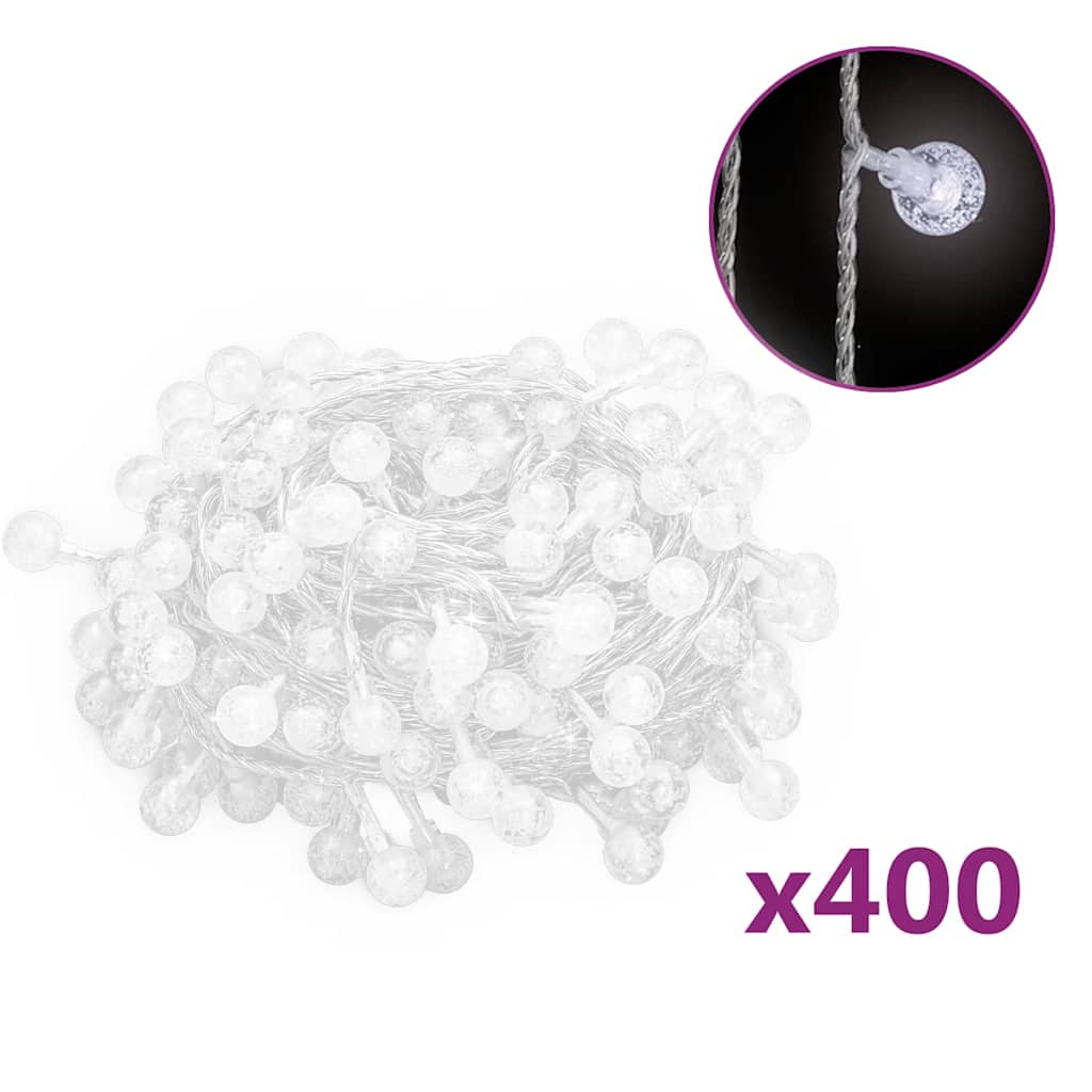Filo di Luci Sferiche 40 m 400 LED Bianco Freddo 8 Funzioni
