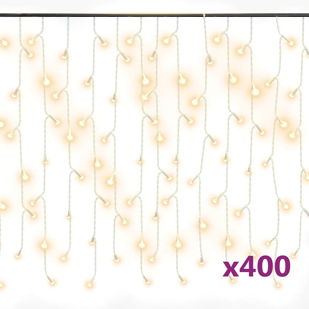 Luci a Ghiaccioli a LED 10 m 400 LED Bianco Caldo 8 Funzioni