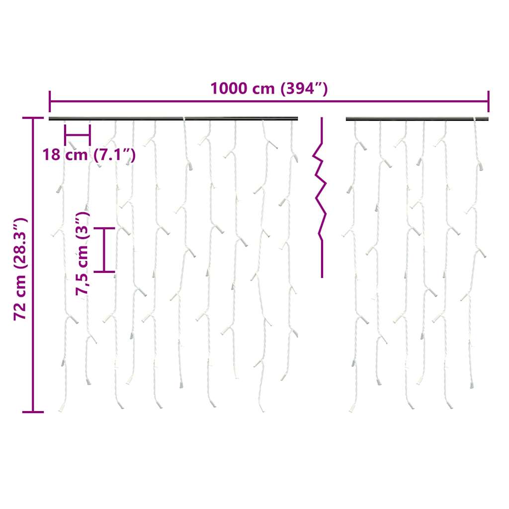Tenda Luci LED Ghiacciolo 10m 400 LED Bianco Freddo 8 Funzioni
