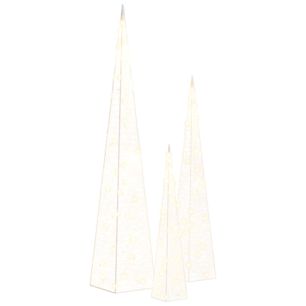 Set Coni Luce LED Decorativi Acrilici Bianco Caldo 30/45/60cm