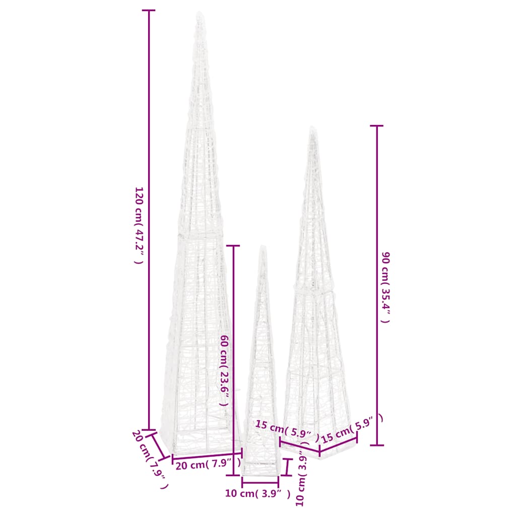 Set Coni Luce LED Acrilico Decorativo Bianco Caldo 60/90/120 cm