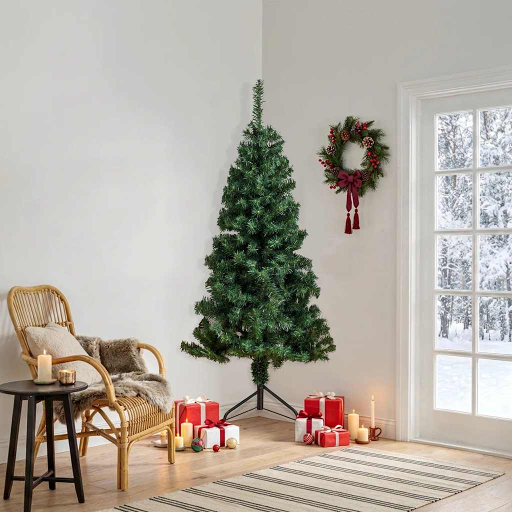 Albero di Natale Artificiale ad Angolo con Supporto Verde 180 cm PVC