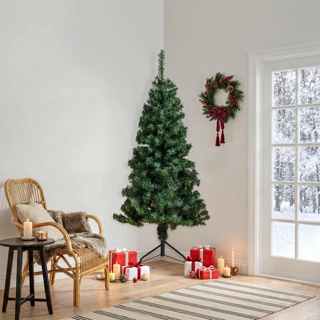 Albero di Natale Artificiale ad Angolo con Supporto Verde 210 cm PVC