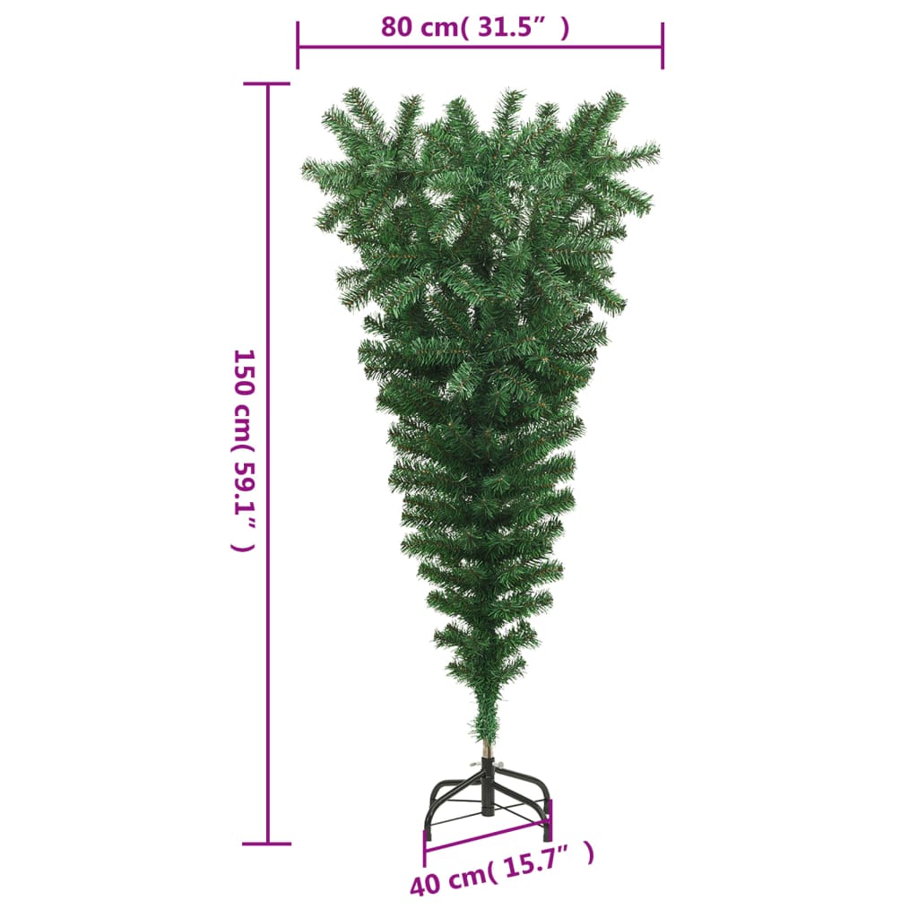Albero di Natale Artificiale Capovolto con Supporto Verde 150 cm PVC