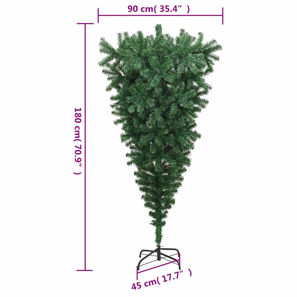 Albero di Natale Artificiale Capovolto con Supporto Verde 180 cm PVC