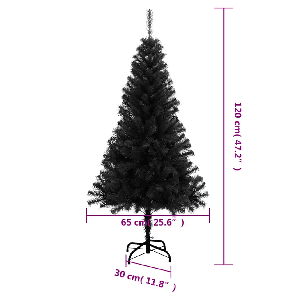 Albero di Natale Artificiale con Supporto Nero 120 cm PVC