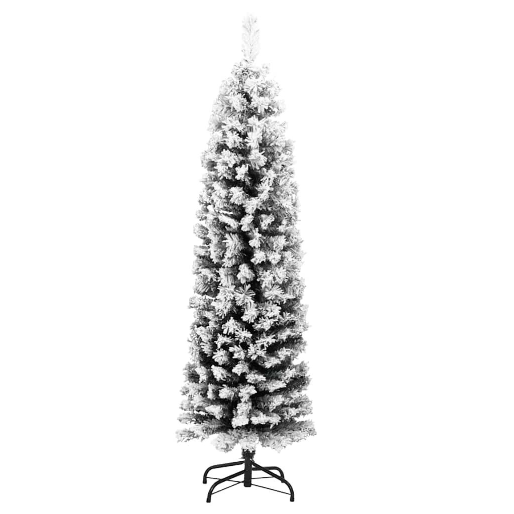 Albero di Natale Sottile con Neve Fioccata Verde 120 cm PVC