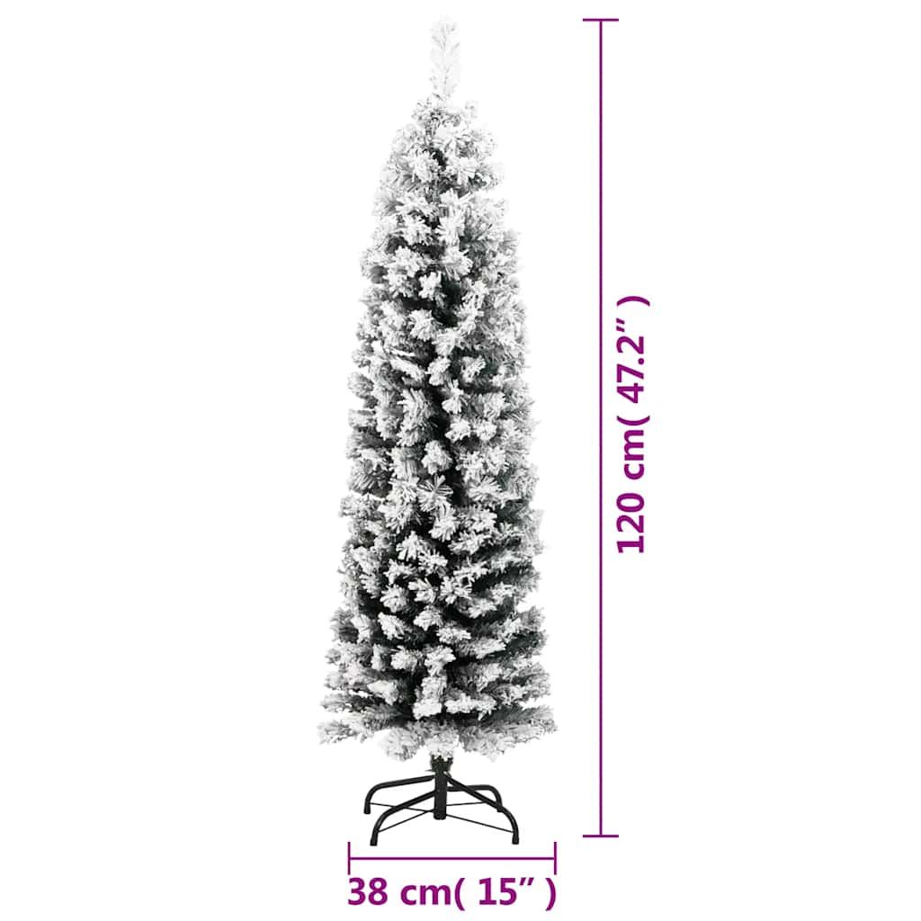 Albero di Natale Sottile con Neve Fioccata Verde 120 cm PVC