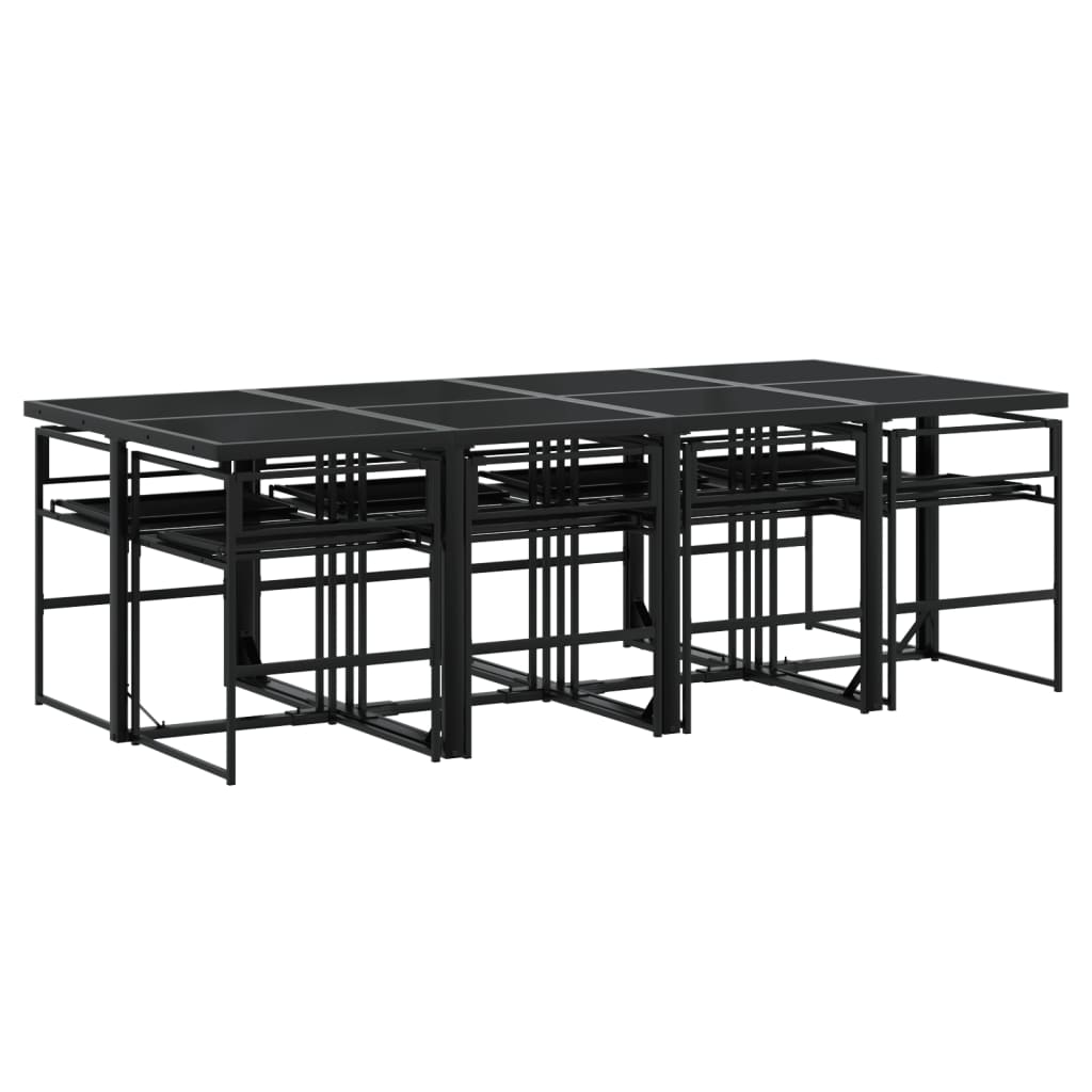 Set da Pranzo da Giardino 9 pz con Cuscini Nero in Textilene