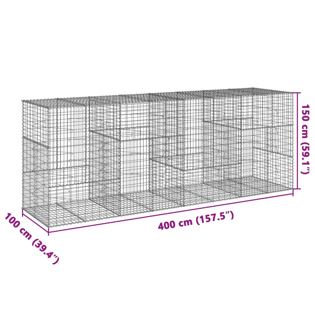 Gabbione da Giardino 400x100x150 cm in Filo d'Acciaio Argento