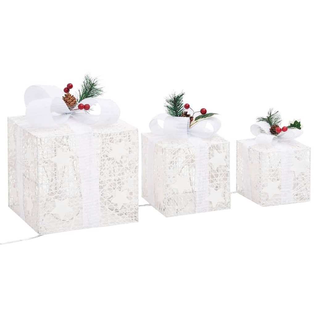 Scatole Regalo Decorative Natale 3pz Bianche da Esterno Interni