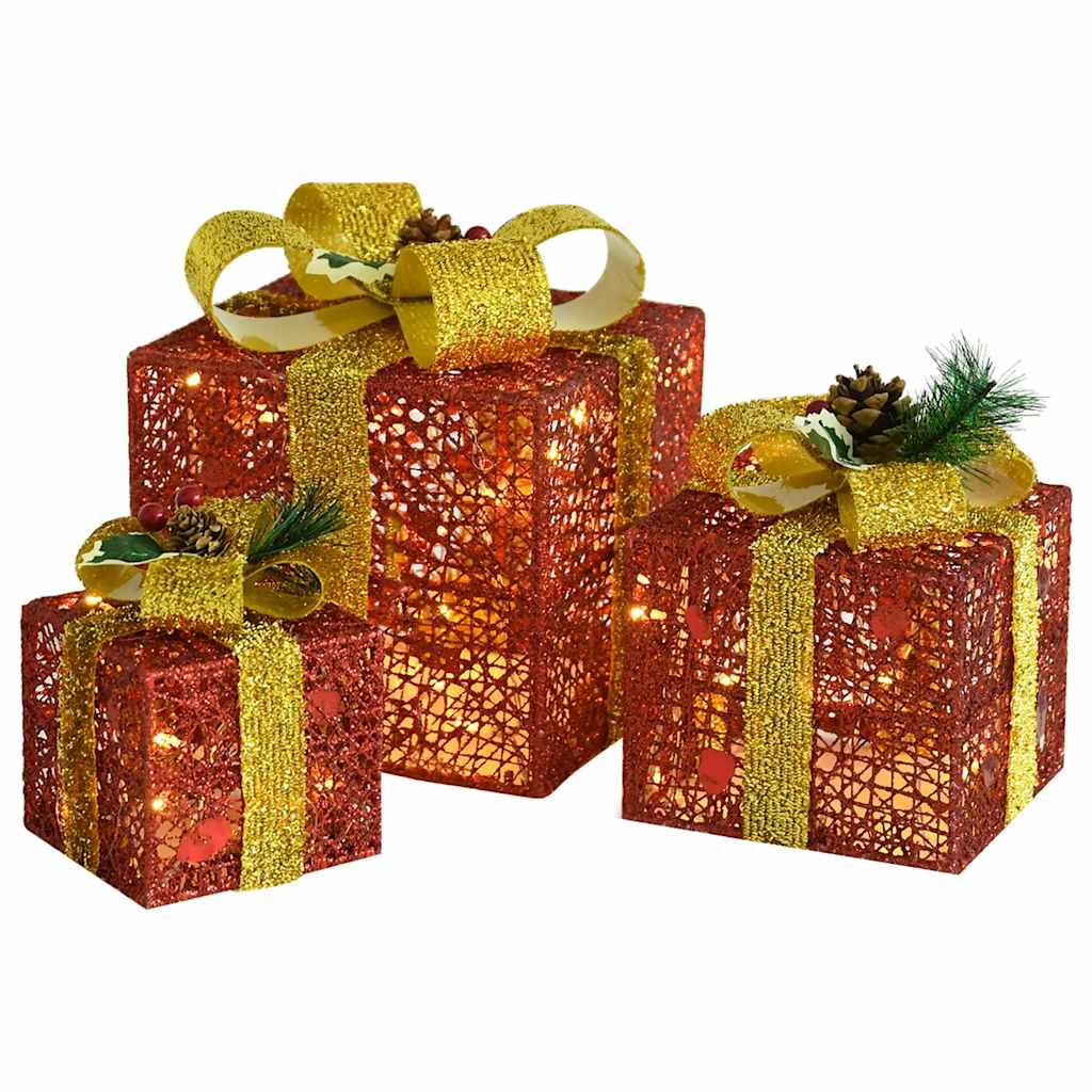 Scatole Regalo Decorative Natale 3pz Rosse da Esterno Interni