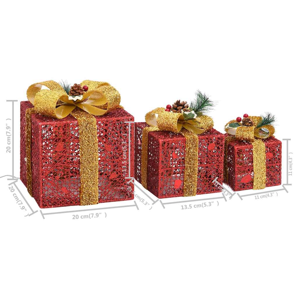 Scatole Regalo Decorative Natale 3pz Rosse da Esterno Interni