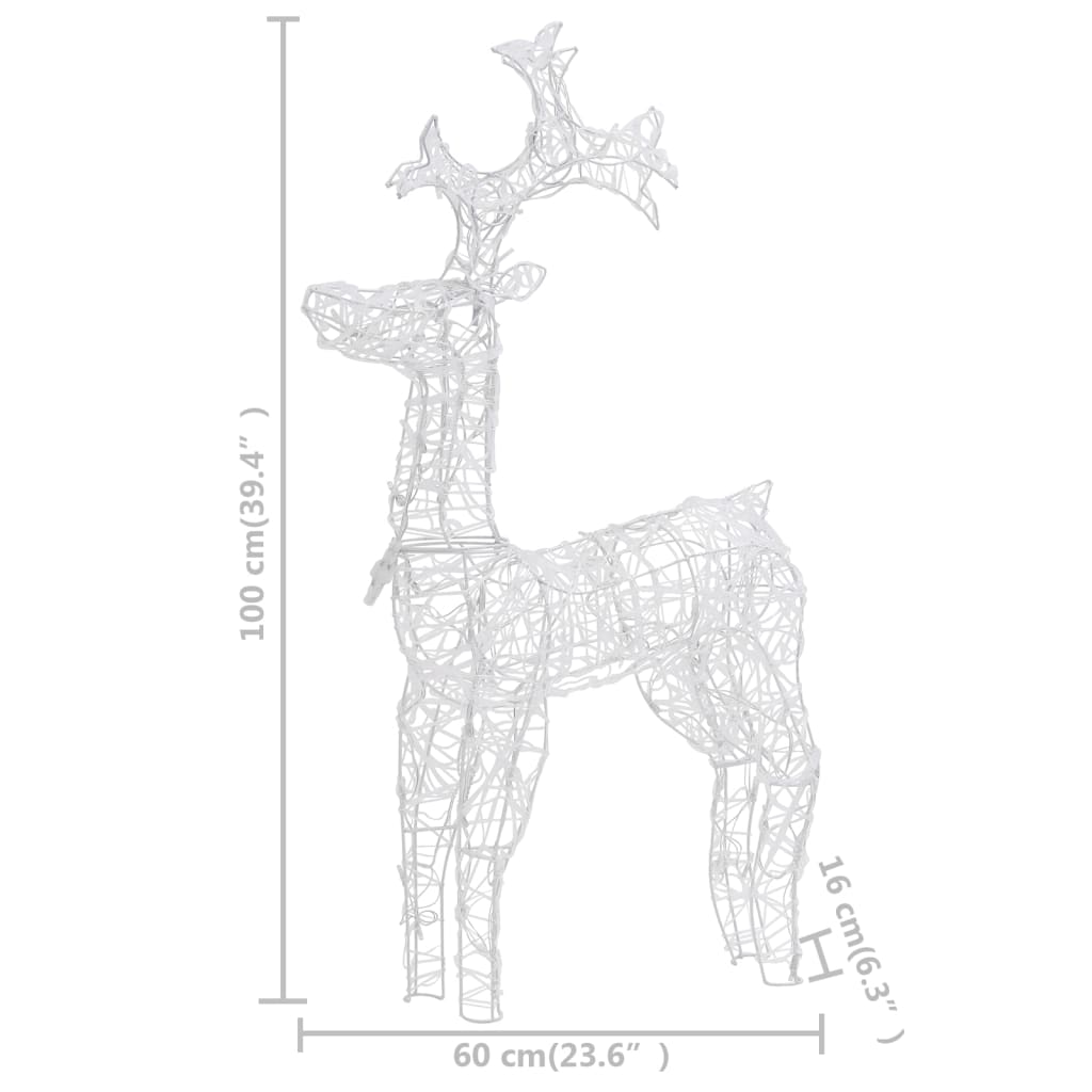 Renne e Slitta Decorazione Natale 90 LED 60x16x100 cm Acrilico