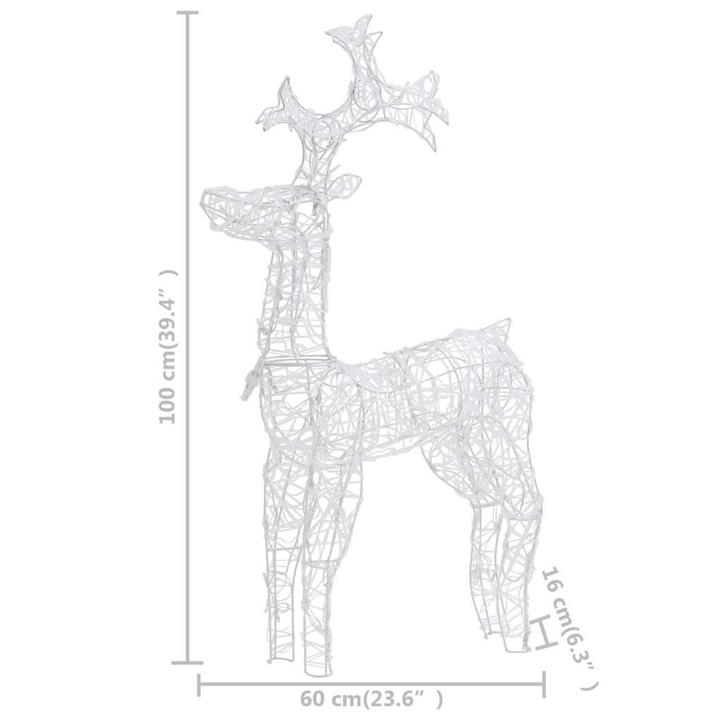 Renne e Slitta Decorazione Natale 90 LED 60x16x100 cm Acrilico