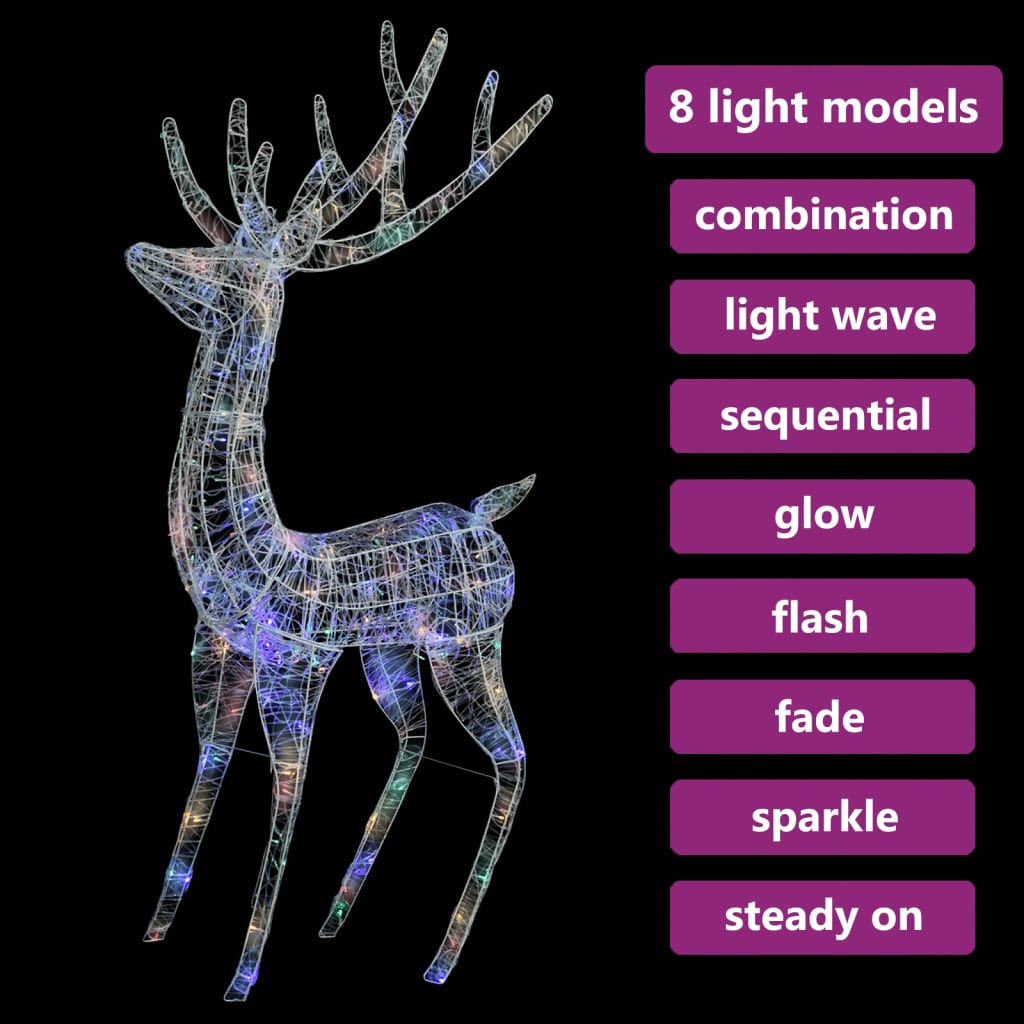 Renne di Natale XXL in Acrilico 250 LED 180 cm Colorata