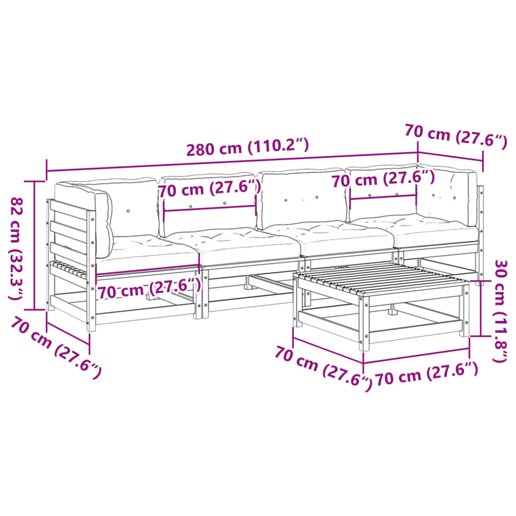 Set Divani Giardino 5pz con Cuscini Marrone Cera Massello Pino