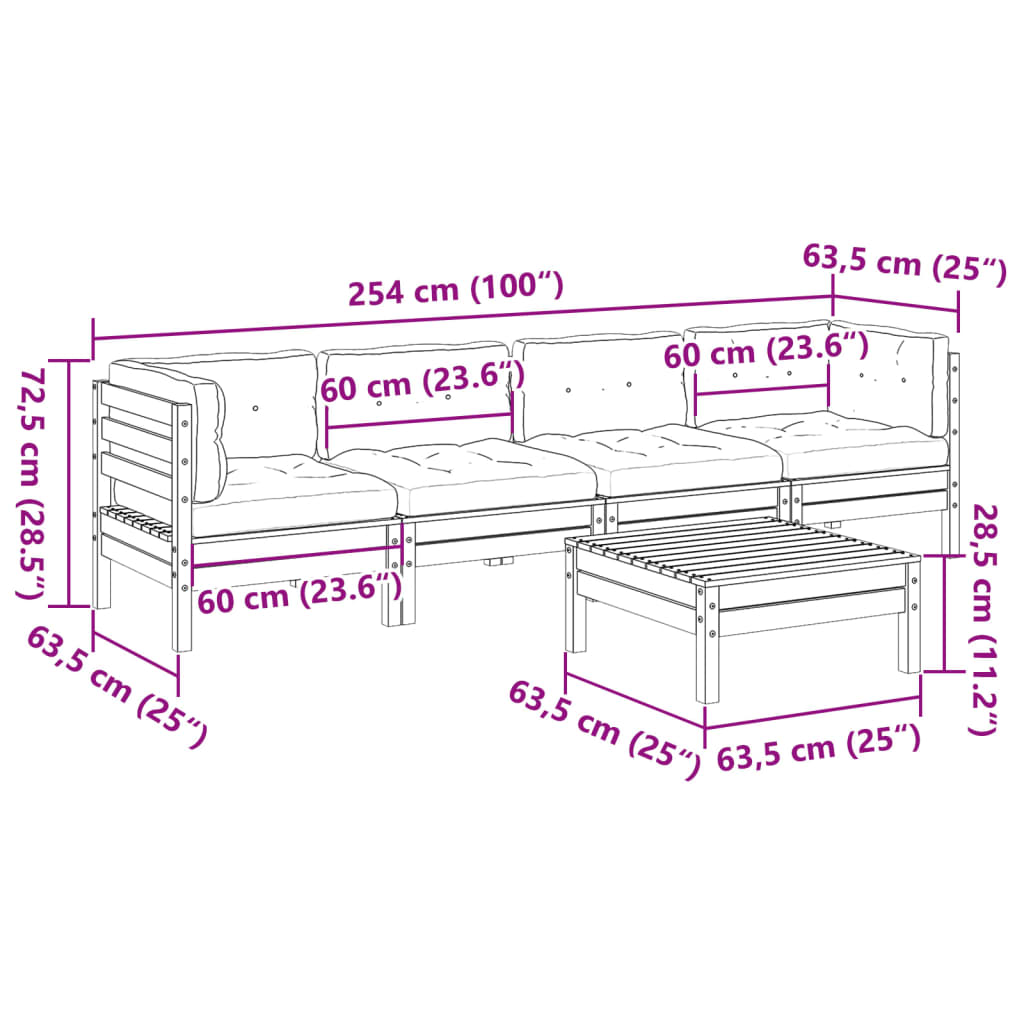 Set Divani Giardino 5 pz Cuscini Legno Massello Abete Douglas