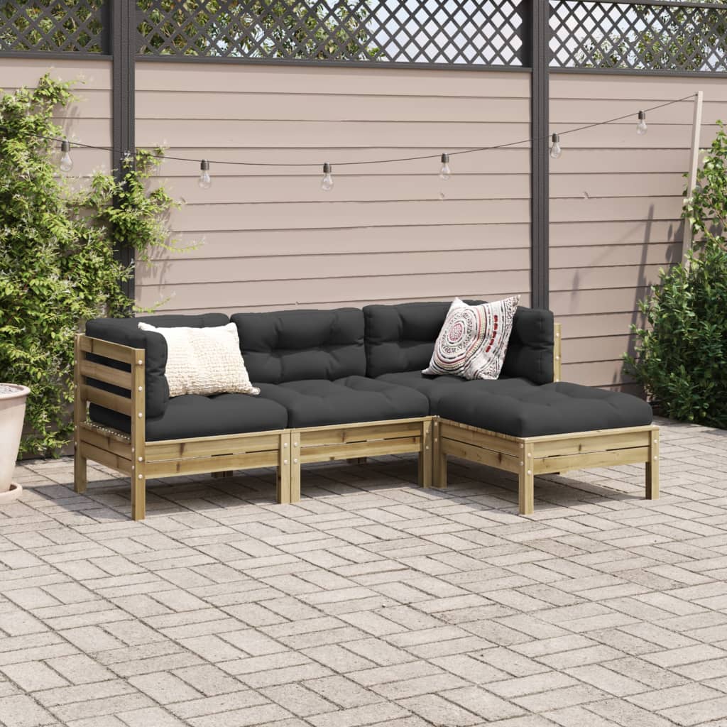 Set Divani da Giardino 4pz con Cuscini Legno Impregnato di Pino