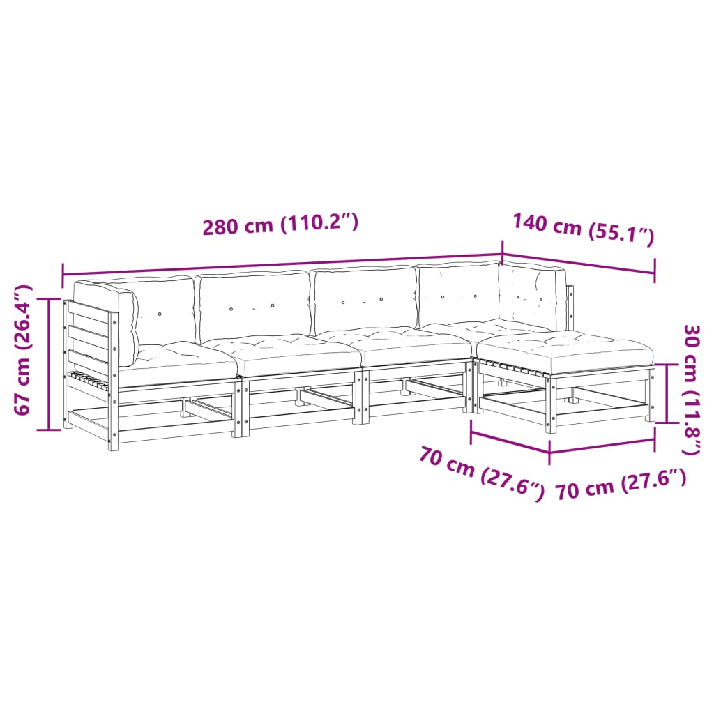 Set Divani Giardino 5pz con Cuscini Marrone Cera Massello Pino