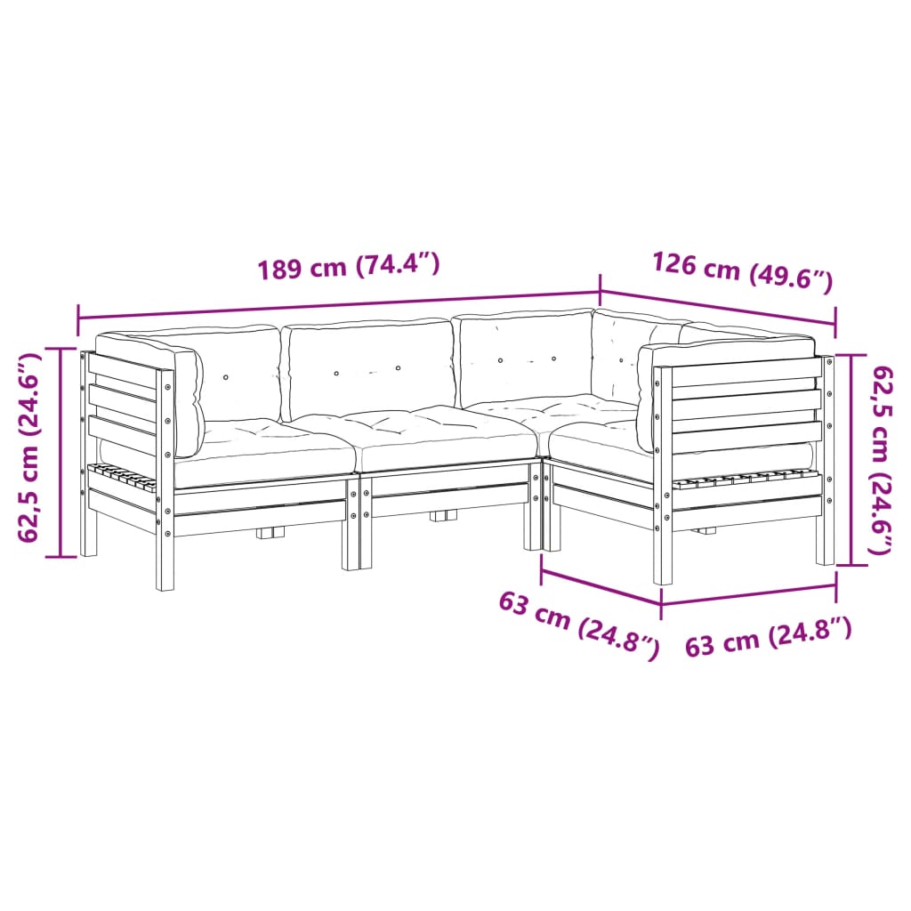 Set Divani Giardino 4 pz Cuscini Legno Massello Abete Douglas