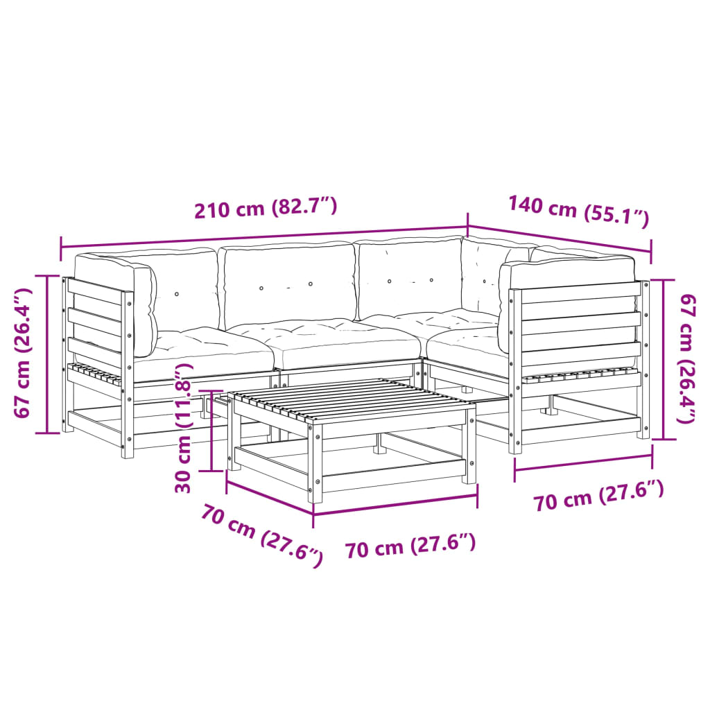 Set Divani Giardino 5pz con Cuscini Marrone Cera Massello Pino