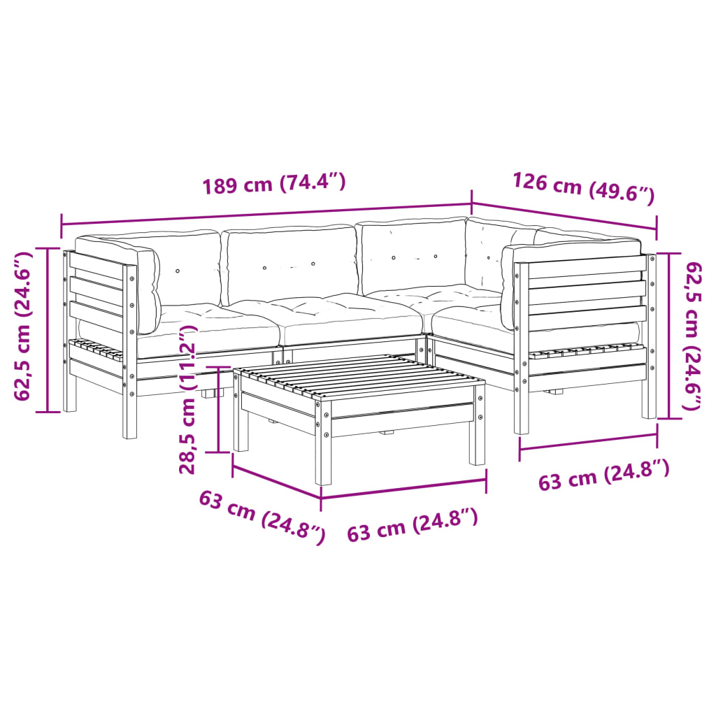 Set Divani Giardino 5pz con Cuscini Marrone Cera Massello Pino