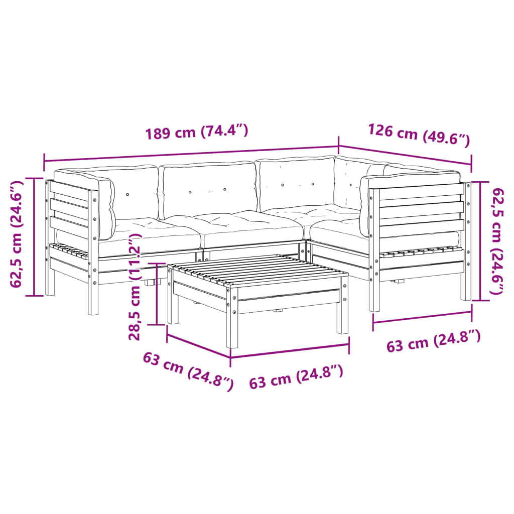 Set Divani Giardino 5 pz Cuscini Legno Massello Abete Douglas