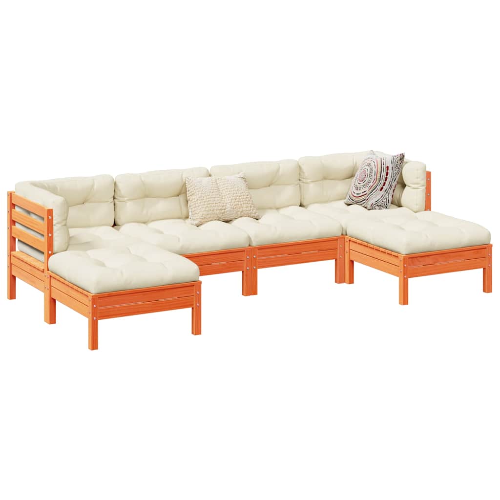 Set Divani Giardino 6pz con Cuscini Marrone Cera Massello Pino