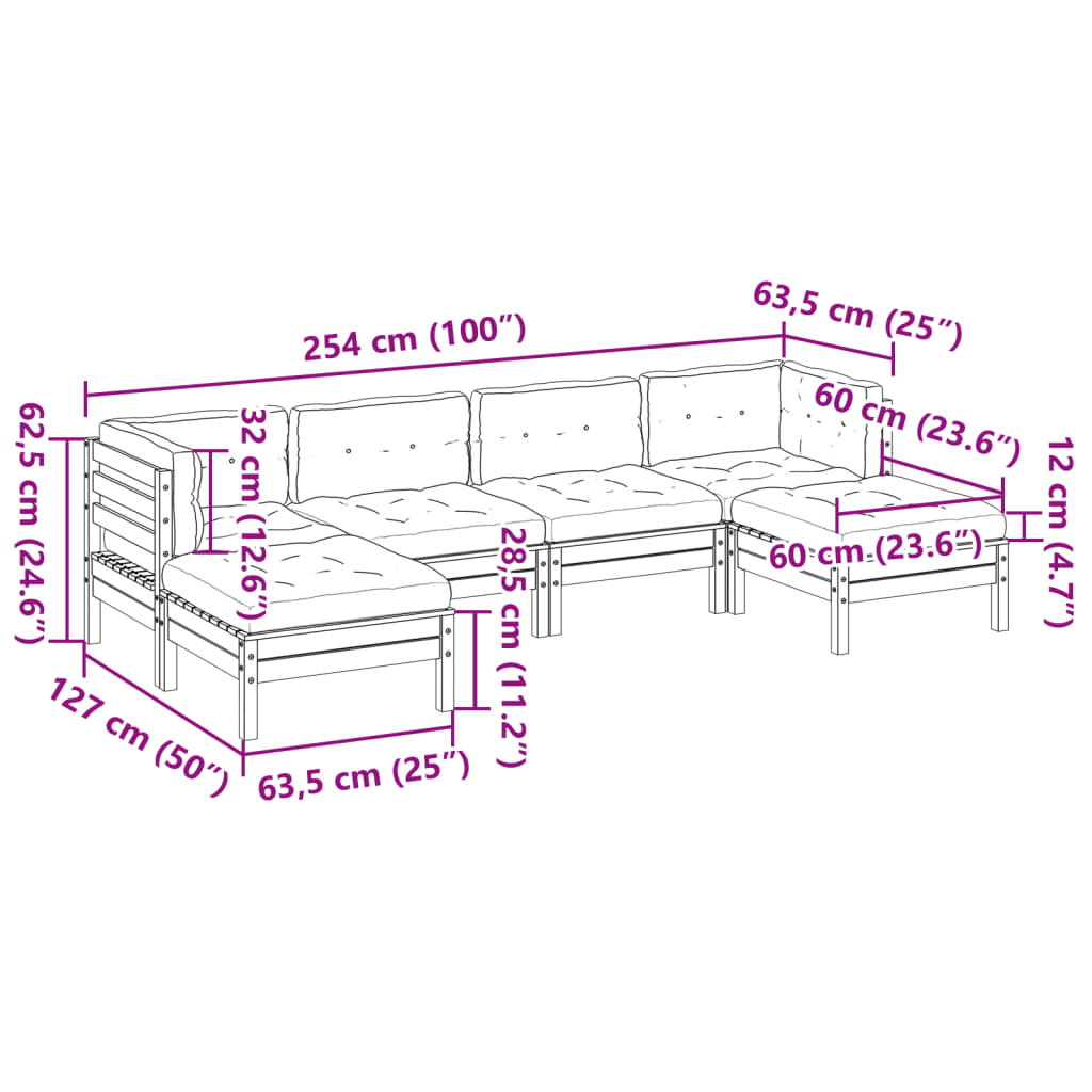 Set Divani Giardino 6pz con Cuscini Marrone Cera Massello Pino