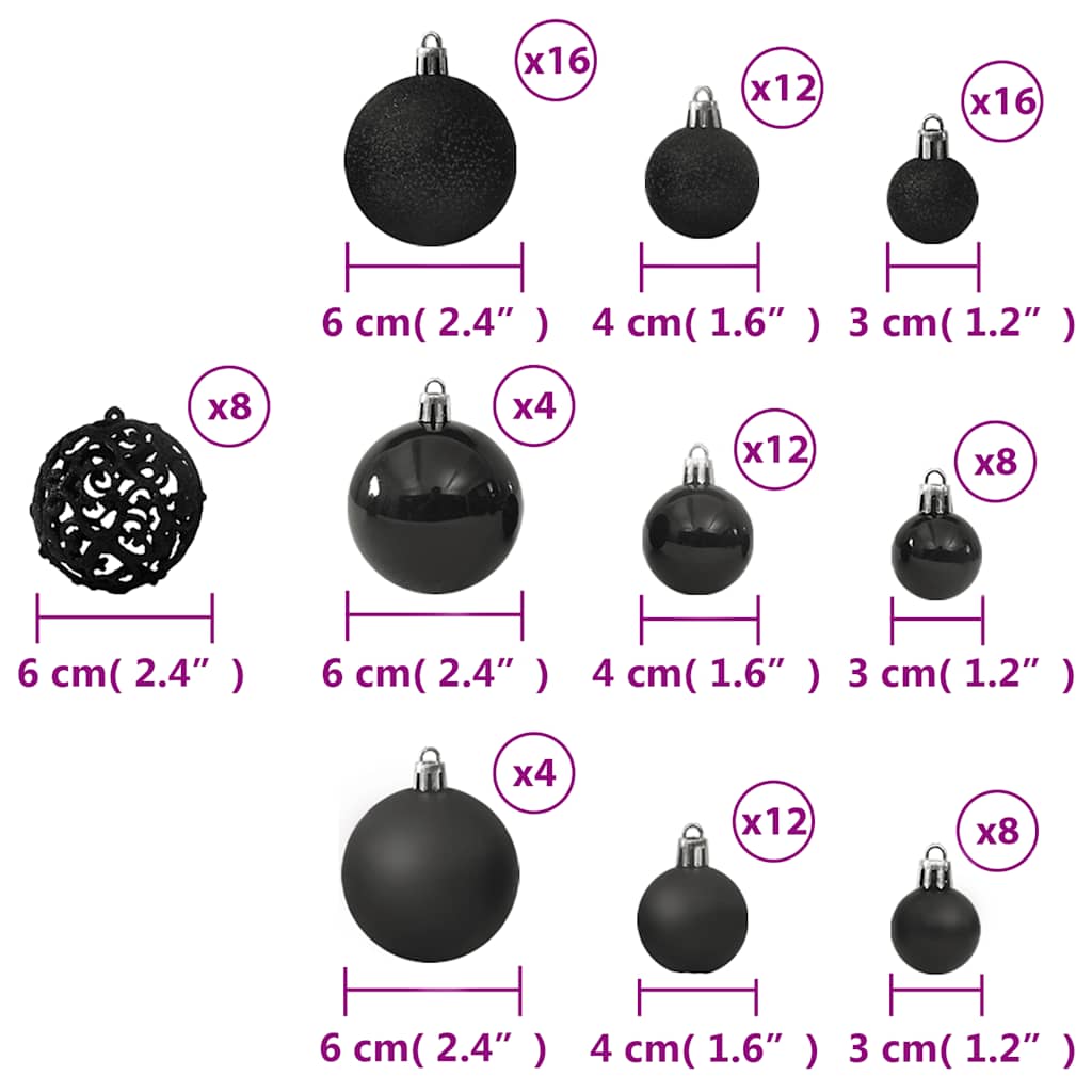 Set Palline di Natale 100 pz Nero