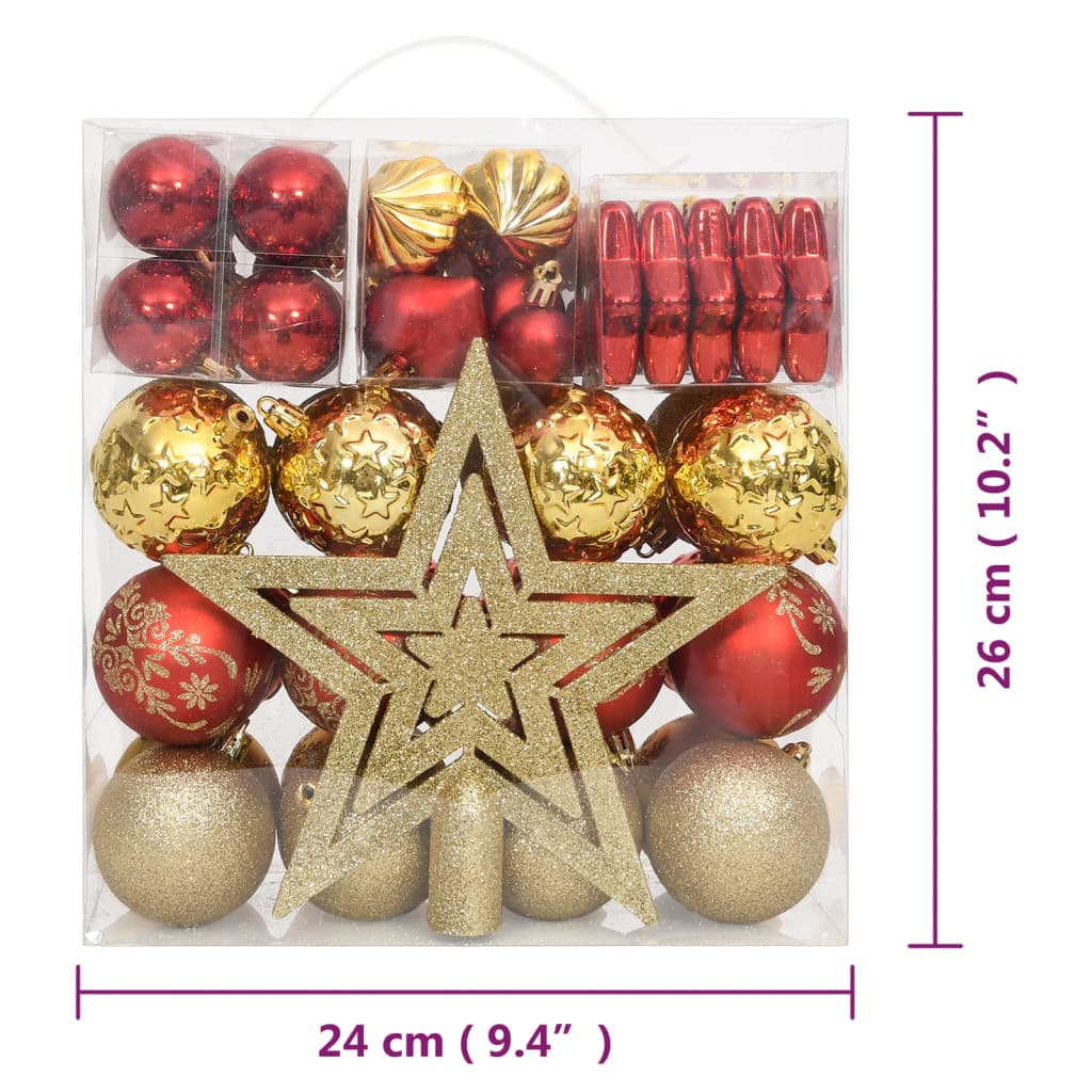 Set Addobbi di Natale 70 pz Oro e Rosso