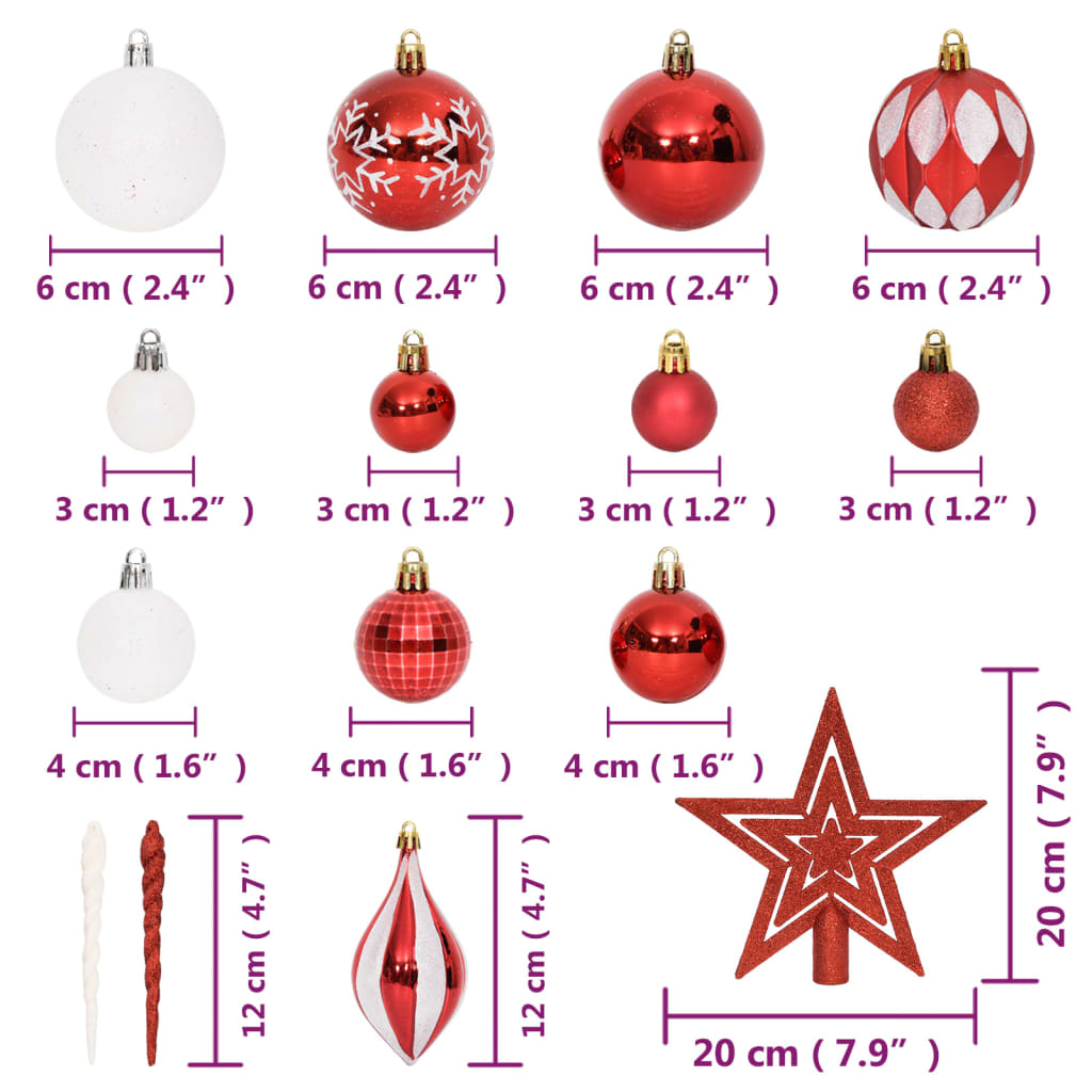 Set Addobbi di Natale 64 pz Rosso e Bianco