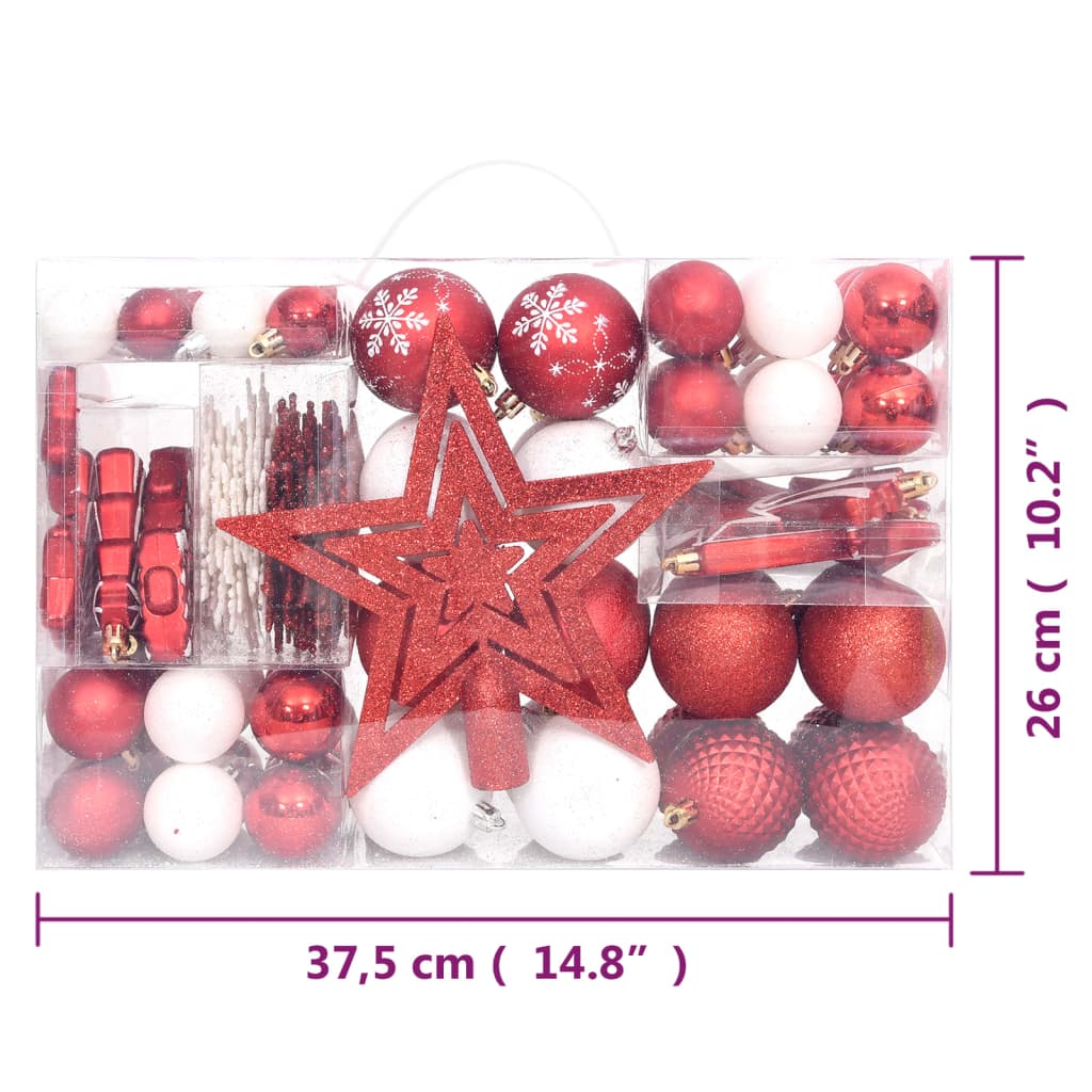 Set Addobbi di Natale 108 pz Rosso e Bianco