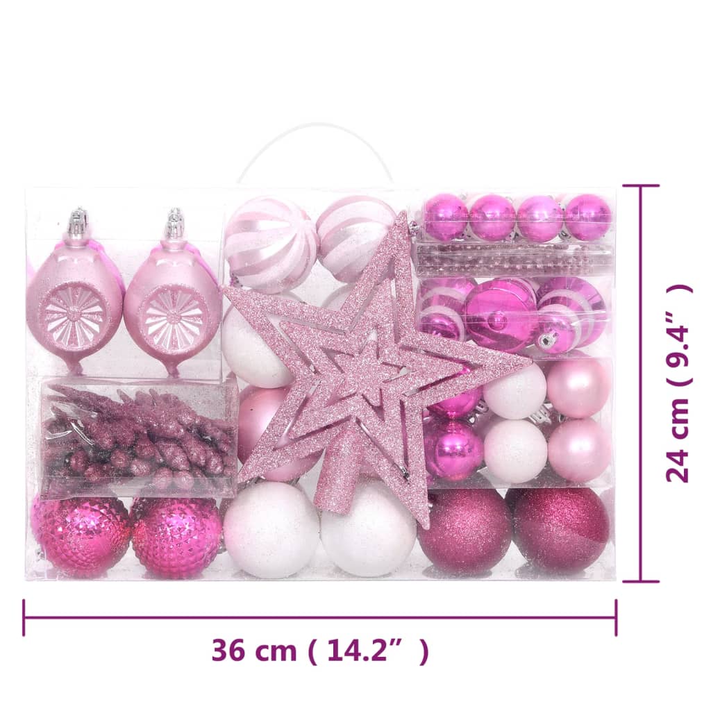 Set Addobbi di Natale 108 pz Bianco e Rosa