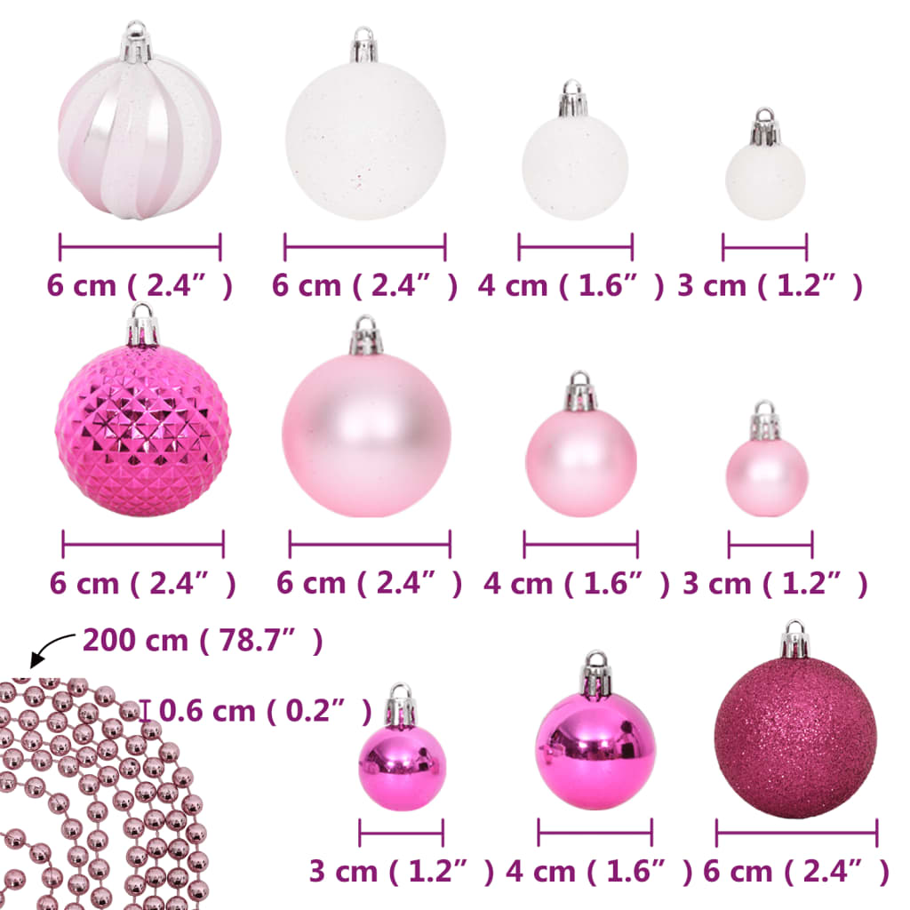 Set Addobbi di Natale 108 pz Bianco e Rosa