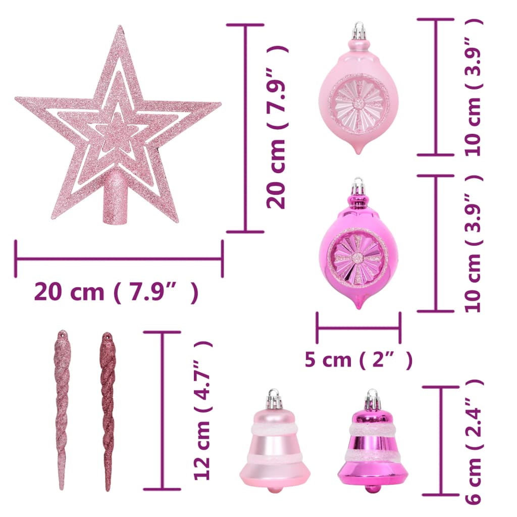 Set Addobbi di Natale 108 pz Bianco e Rosa