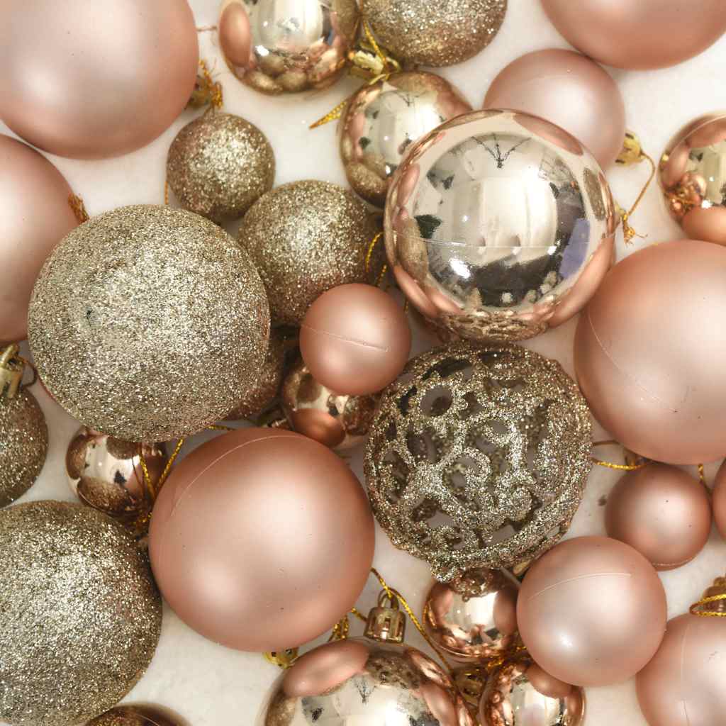 Set Natale con 60 Palline Punta e 150 Luci LED Oro Rosa