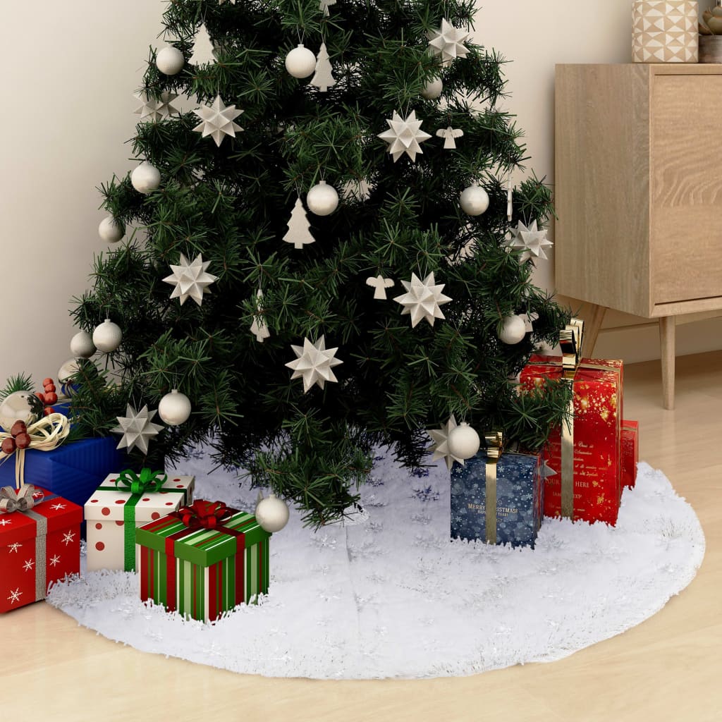 Gonna per albero di Natale di lusso bianca 90 cm in pelliccia sintetica