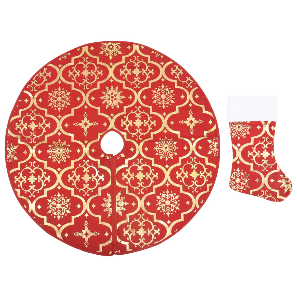 Gonna per albero di Natale di lusso con calza rossa 150 cm in tessuto