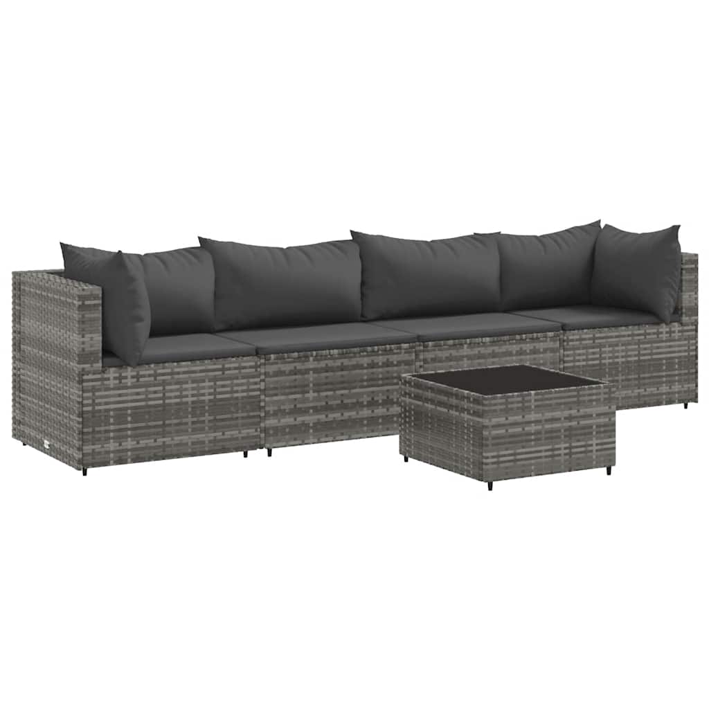 Set Divani da Giardino 5 pz con Cuscini in Polyrattan Grigio