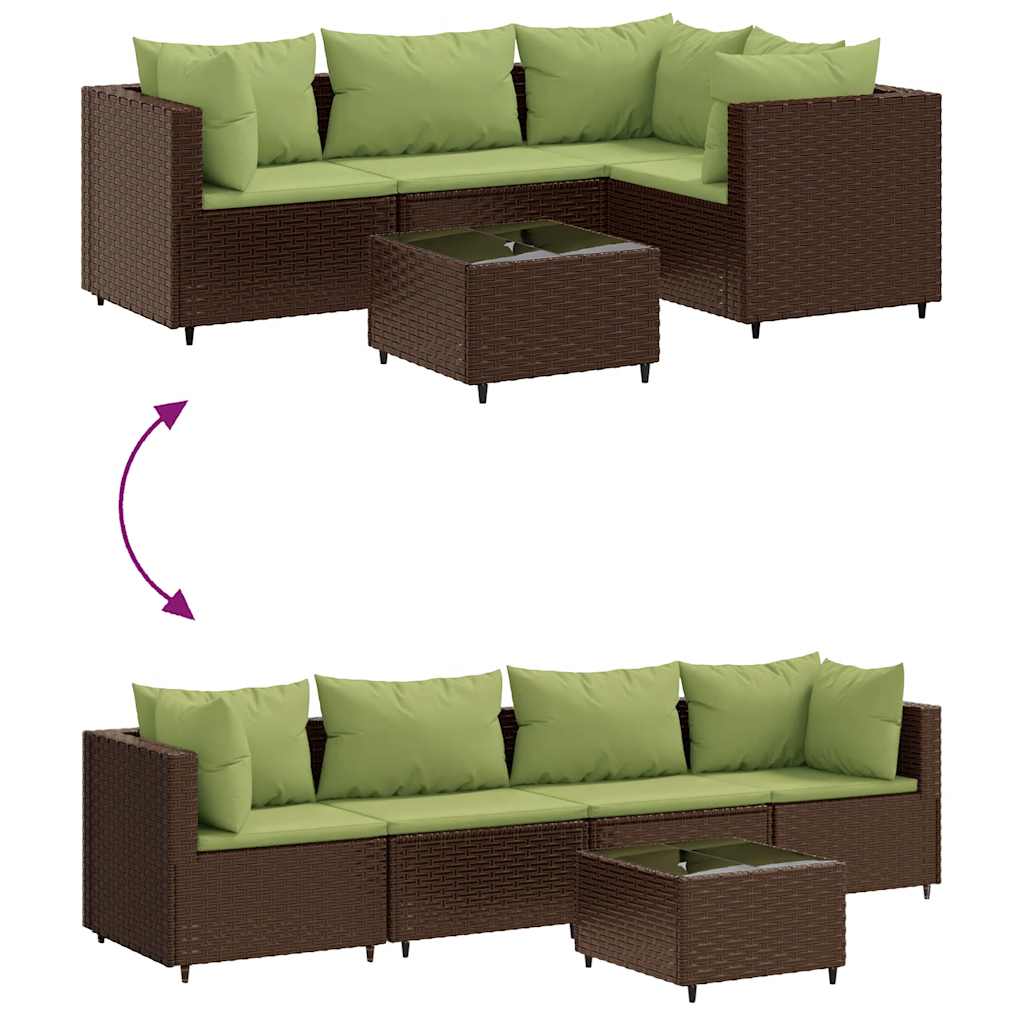 Set Divani da Giardino 5 pz con Cuscini Marrone in Polyrattan