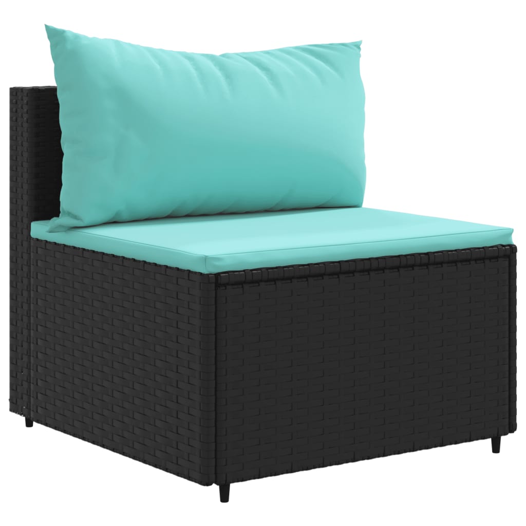 Set Divani da Giardino 5 pz con Cuscini Nero in Polyrattan