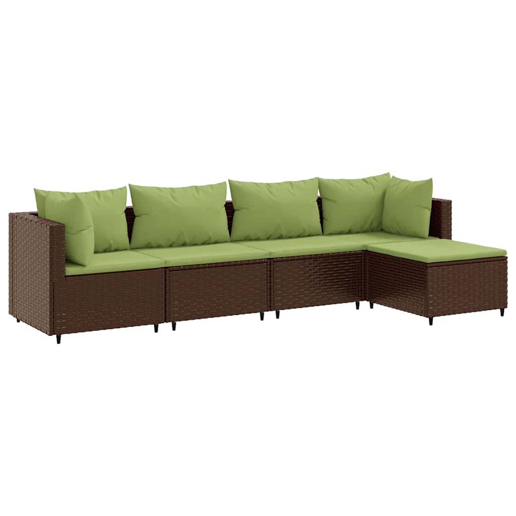 Set Divani da Giardino 5 pz con Cuscini Marrone in Polyrattan